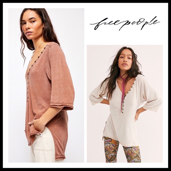 FREE PEOPLE BOHO TUNIC HENLEY TEE TOP A2C - Picture 13 of 16